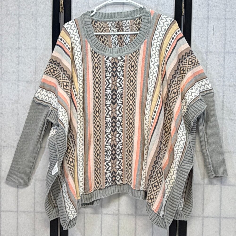 Cabi Fair Isle Stripe Oversize Poncho Serape Sweater S Open Side Long Sleeve Top - Picture 6 of 13